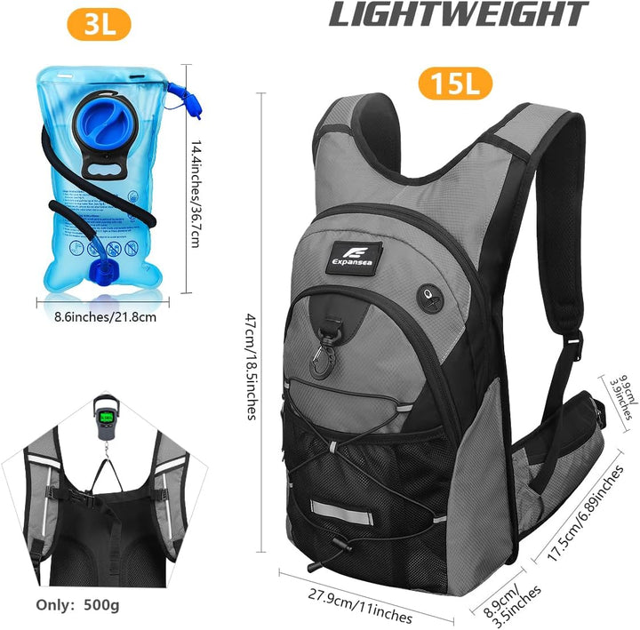 Trinkrucksack mit Trinkblase 3L BPA-Frei, Wasserdichter Outdoor-Rucksack, Rucksack mit Trinksystem,