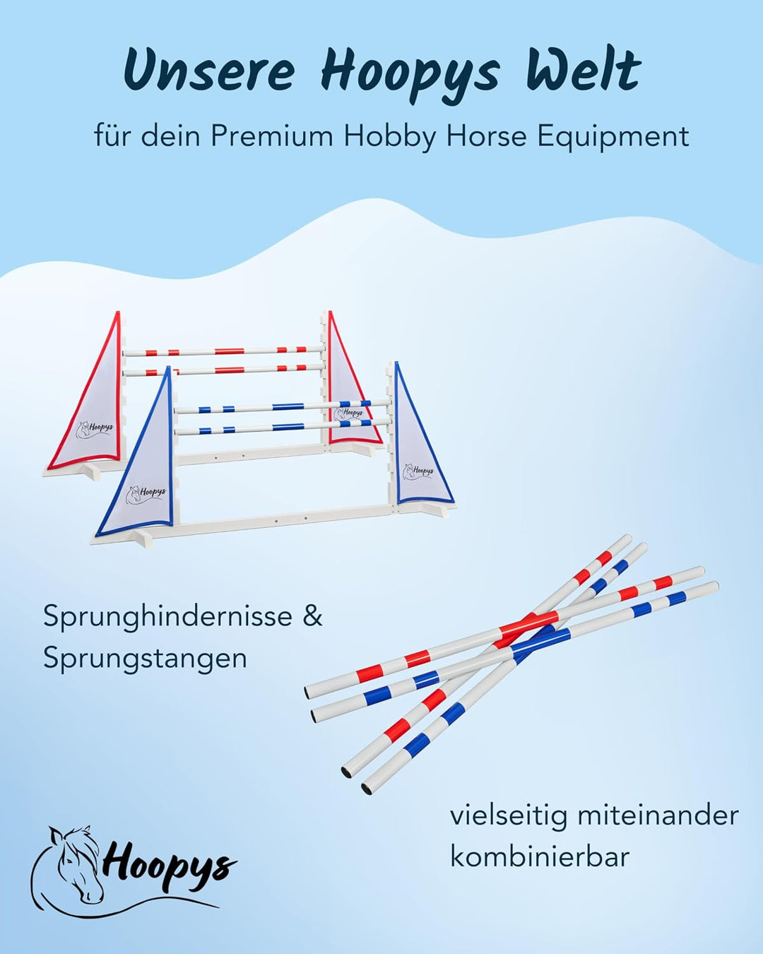 Hobby Horse Hindernisse - 2er-Set Sprunghindernisse - rot und blau - Steckenpferd Spielzeug für den