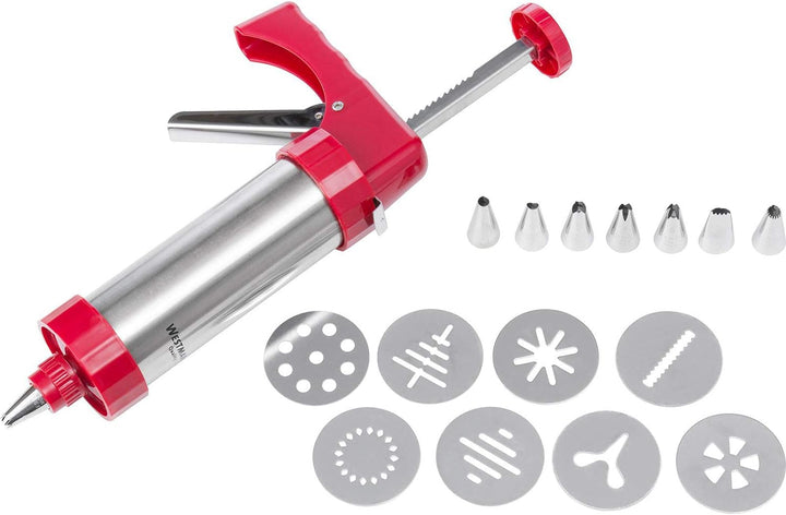 Westmark Gebäckpresse/Garnierspritze, mit 8 Formscheiben und 8 Formtüllen, Füllmenge: 250 ml, Rostfr