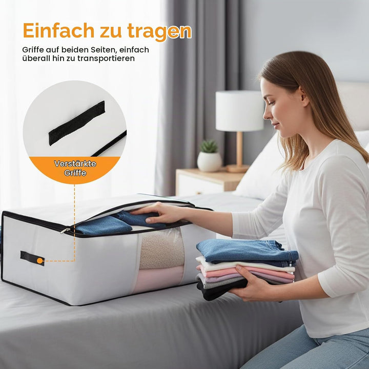 Cozary 3 Stück 60L Unterbett Aufbewahrungsbox, Faltbare Aufbewahrungstasche mit Deckel und Klaren Fe