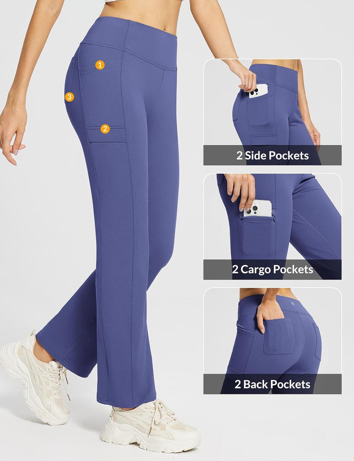 baleaf Damen Thermohosen mit Taschen Flare Leggings Hohe Taille Bootcut Thermo Leggings Sweatpants W