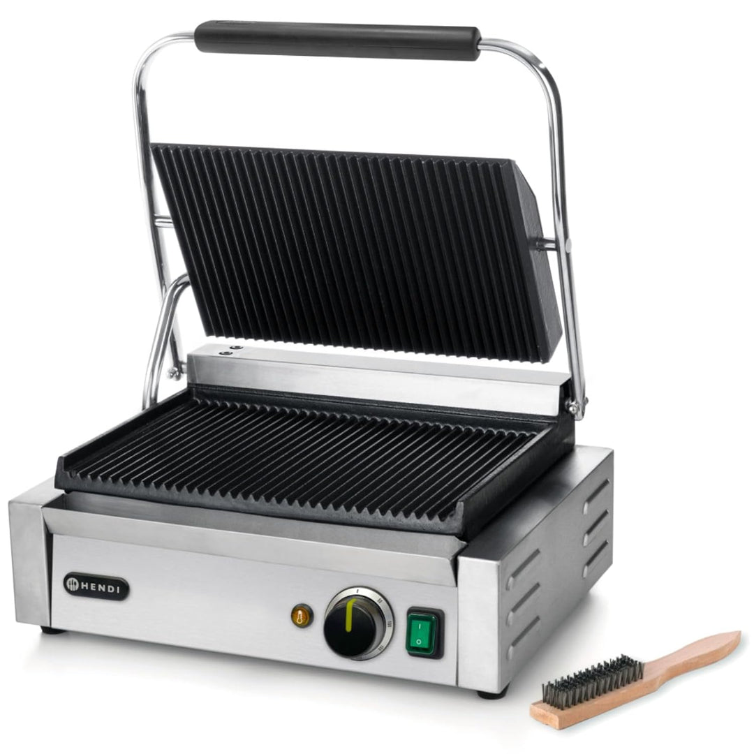 HENDI Kontaktgrill, Panini-, sandwich- & Kontaktgrill, Regelbar bis max. 300°C, Oberseite (H)530mm,
