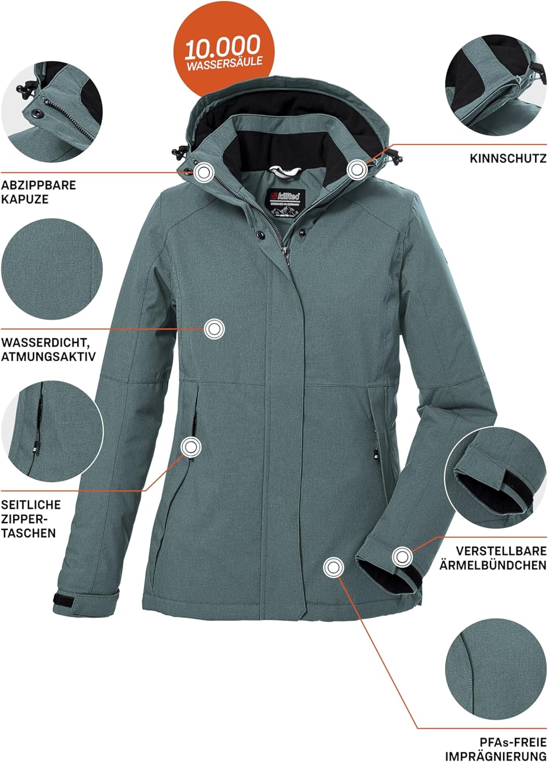 Killtec Damen Kow 37 Wmn Jckt Funktionsjacke/Outdoorjacke mit abzippbarer Kapuze 38 blaugrau, 38 bla