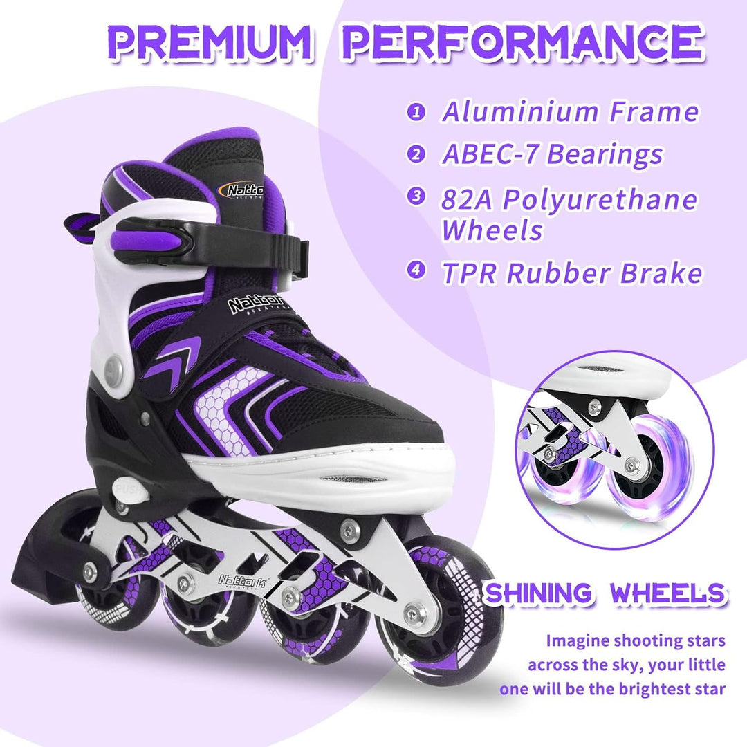 Nattork Inliner für Kinder Verstellbare Inline Skates, 4 Grössen Kinder Inline Roller Skates mit Bel