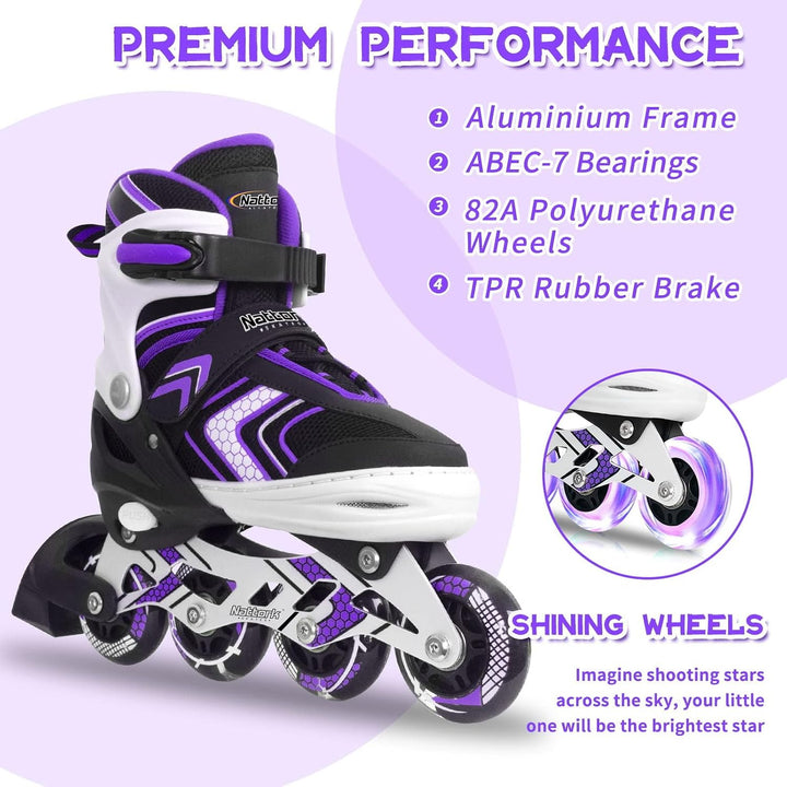 Nattork Inliner für Kinder Verstellbare Inline Skates, 4 Grössen Kinder Inline Roller Skates mit Bel