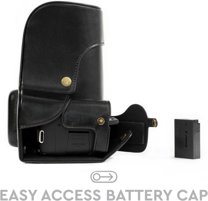 MegaGear MG527 Leder Kameratasche für Canon EOS 750D / Canon EOS 760D Kamera mit 18-200 (T6i, T6s) K