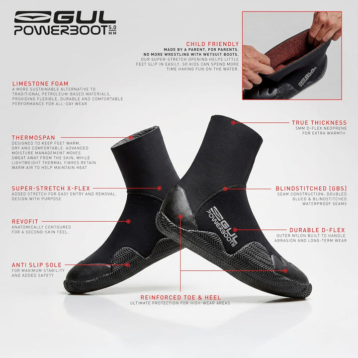 GUL Junior 5mm Power Neoprenanzug Stiefel Stiefel BO1264-B8 - Schwarz - Unisex JXXL, JM