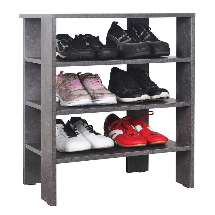 RICOO Schuhregal schmal und hoch 70x55x32cm Standregal Pressholz Betonoptik Grau WM039-BG, Schuhstän