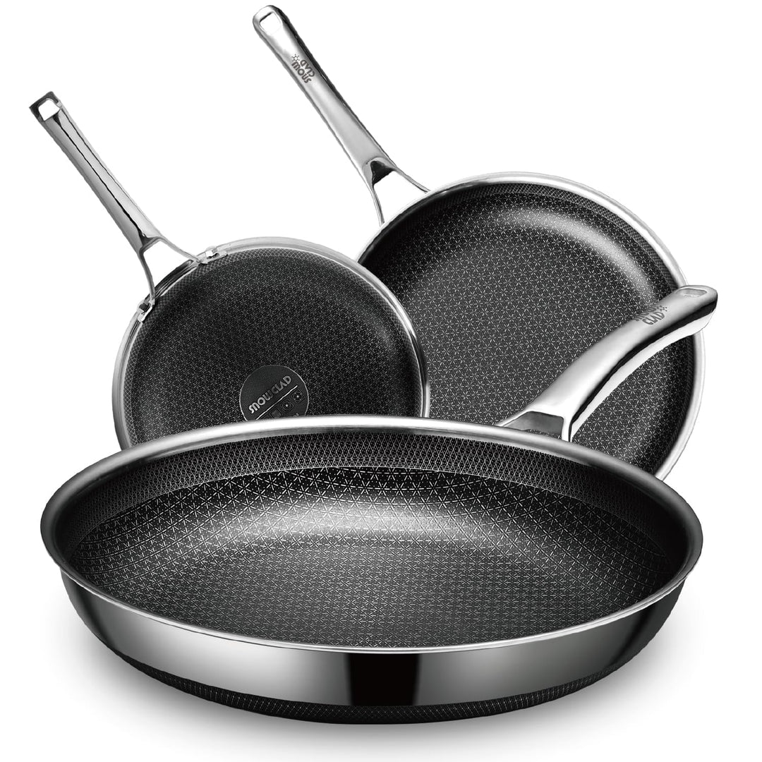 SNOWCLAD Pfannenset 3-teilig 20&amp;24&amp;28cm, Antihaft Wabenpfanne, Edelstahlpfanne, Pfanne induktion, Fü
