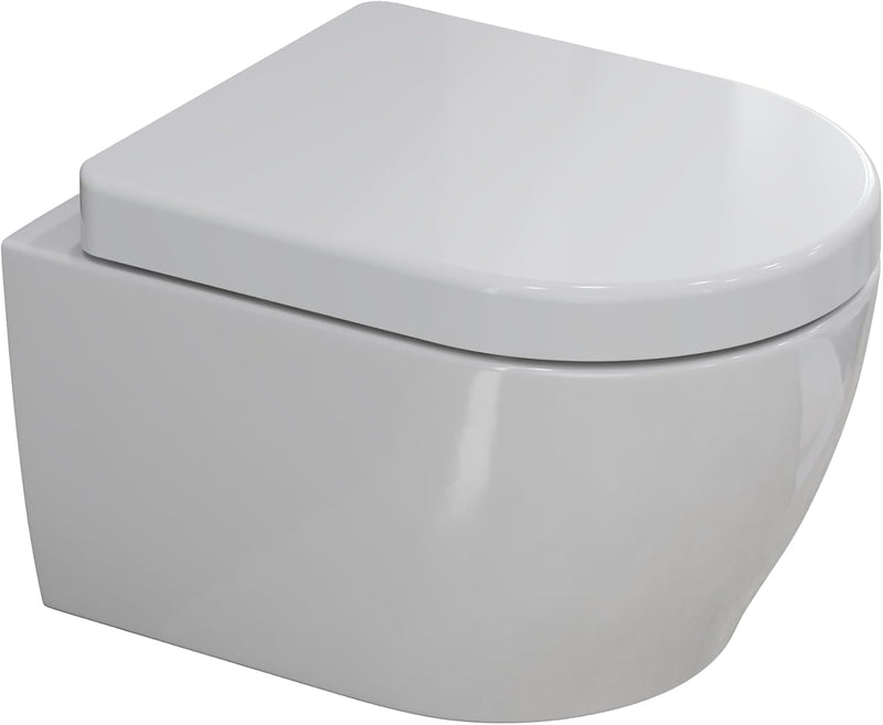 SSWW | Toilette für Gäste-WC, Spülrandloses WC mit Softclose Deckel, Hänge-WC aus Keramik, Wand-WC |
