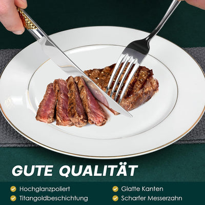 OGORI 24 teilig Besteck Set 6 Personen, 18/10 Edelstahl Besteckset, Essbesteck Set mit Messer Gabel