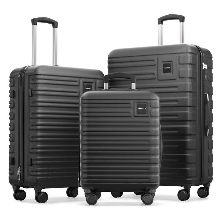 Travely Premium Koffer Set: 28", 24" & Handgepäck Koffer in einem Set. Mehr als 250L Volumen zusamme