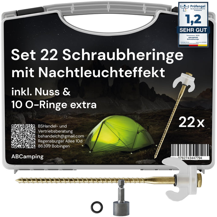 ABCamping Schraubheringe Set - [22 Stück] Stahl Heringe für weiche bis harte Böden - Zeltschrauben m