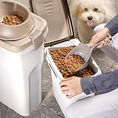 Petfood-Container, luftdichte Aufbewahrung von Trockenfutter, Vorratsbehälter Tierfutter, Weiss / Br