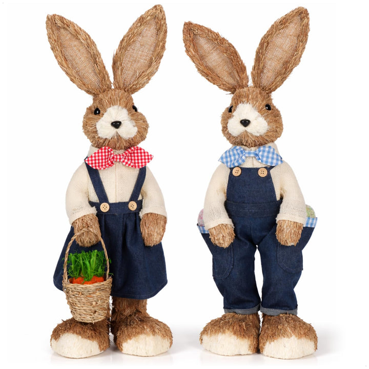 com-four® 2X Stroh Osterhase handgemacht - Deko-Osterhase zur Osterdekoration - Strohfiguren für Ost
