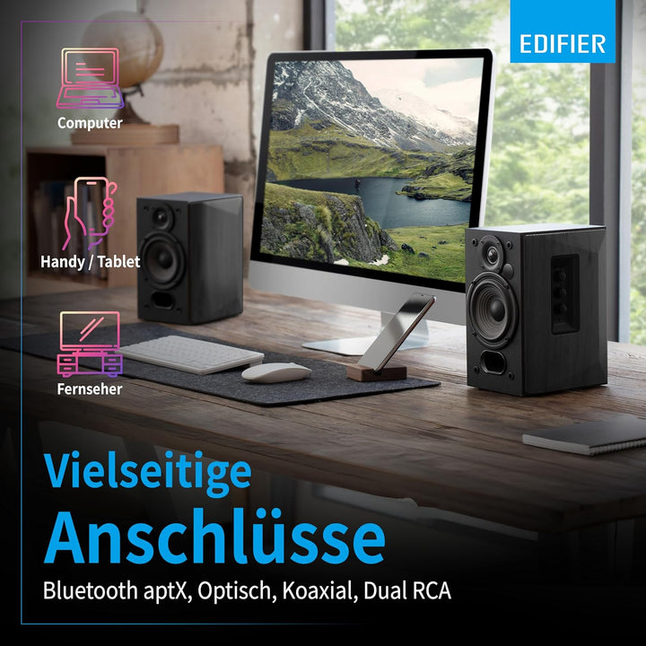 EDIFIER Studio R1380DB 2.0 Regallautsprecher-System (42 Watt) mit Bluetooth 5.1 (aptX). Infrarot-Fer