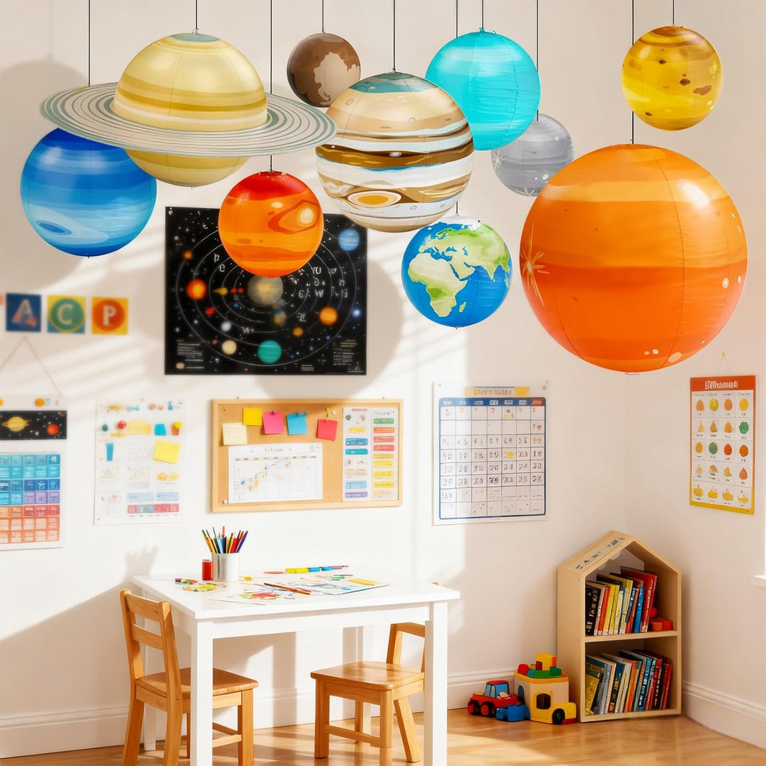 Jumbo Aufblasbares Sonnensystem Set – 9 Planeten zum Aufhängen inkl. Luftpumpe, Aufhängeschnur & Wis