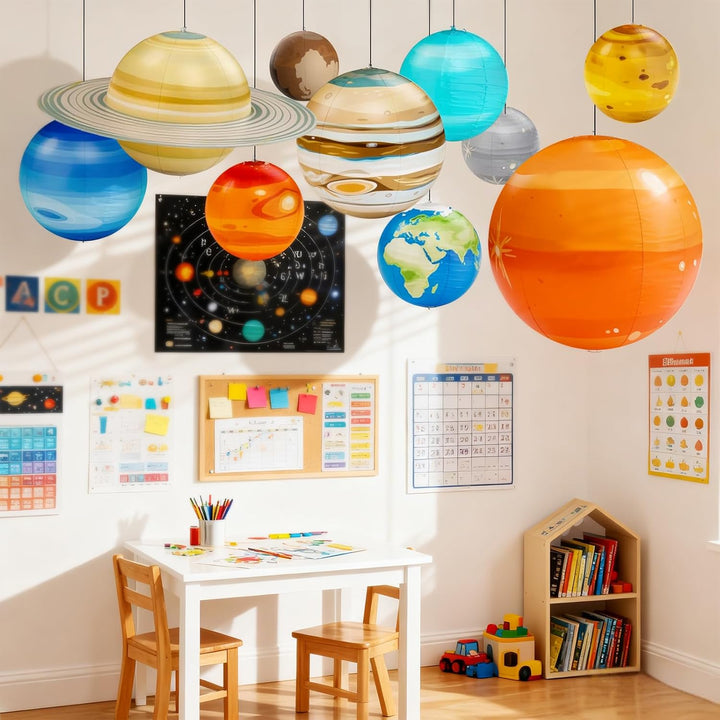 Jumbo Aufblasbares Sonnensystem Set – 9 Planeten zum Aufhängen inkl. Luftpumpe, Aufhängeschnur & Wis