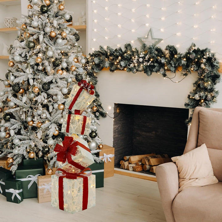 CCLIFE LED Geschenkbox 4er Set Weihnachten Weihnachtenbox Beleuchtete Lichterkette batteriebetrieb W