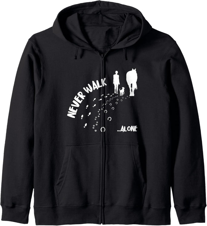 Never Walk Alone Mädchen geht mit Hund und Pferd Gassi Kapuzenjacke
