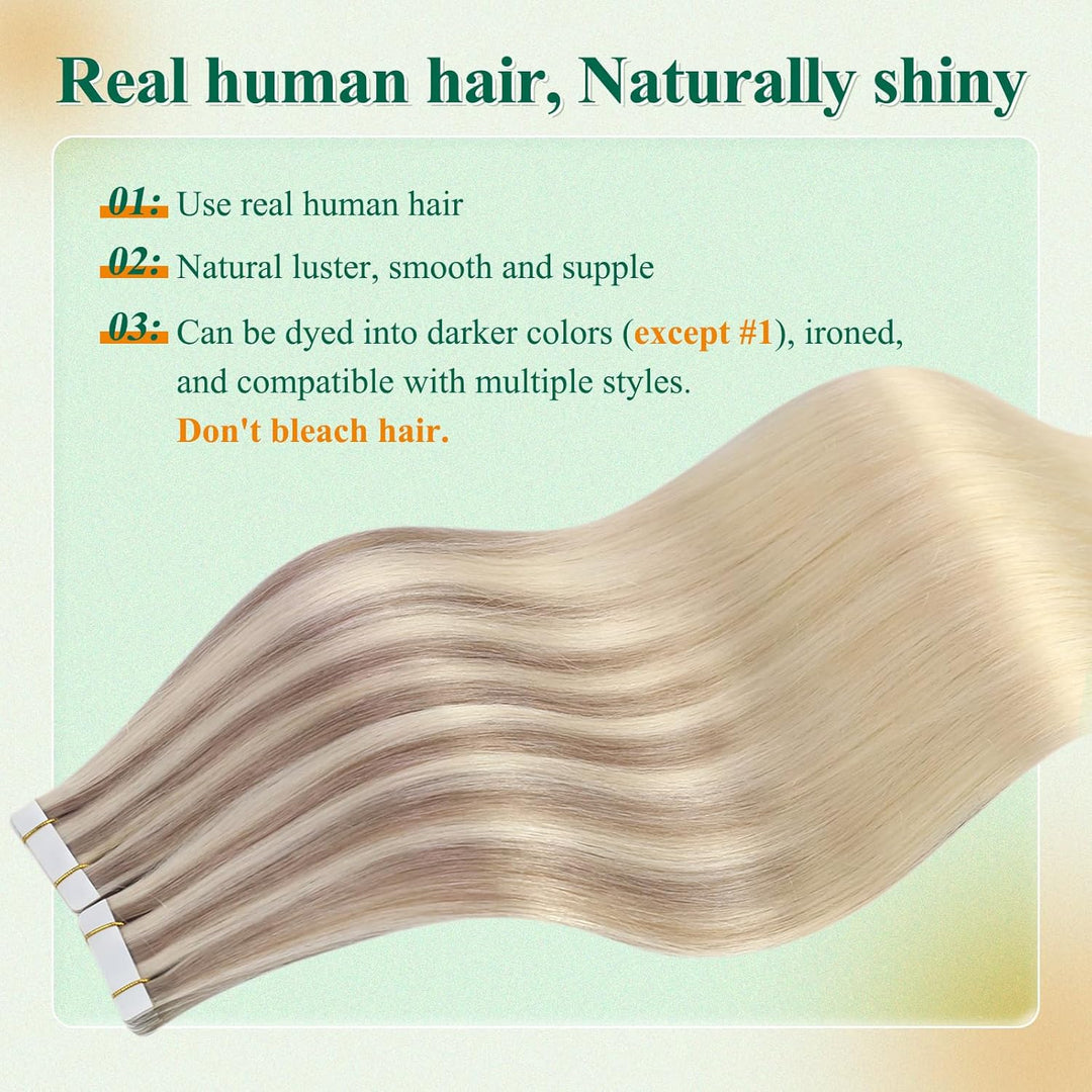 Easyouth Invisible Tape Extensions Echthaar Balayage Echthaar Extensions Tape Aschblond Mischen Sie