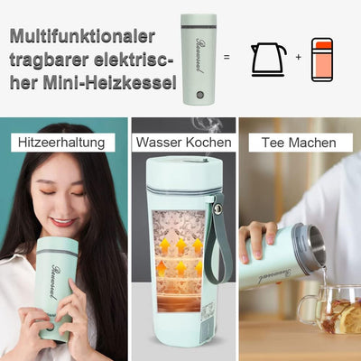 Rauwseul Reise-Elektrisch-Wasserkocher, 450 ml tragbarer Mini-Heizbecher, 3 in 1 Mini-Thermoskanne 3