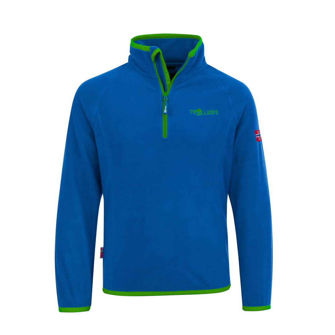 Trollkids Kinder Fleece-Pullover Nordland mit Reissverschluss 104 Mittelblau / Grün, 104 Mittelblau