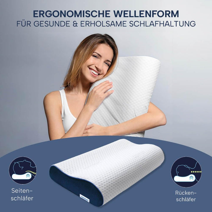 Orthopädisches Nackenstützkissen Memory Foam - Höhenverstellbares Nackenkissen entlastet Kopf &amp; HWS