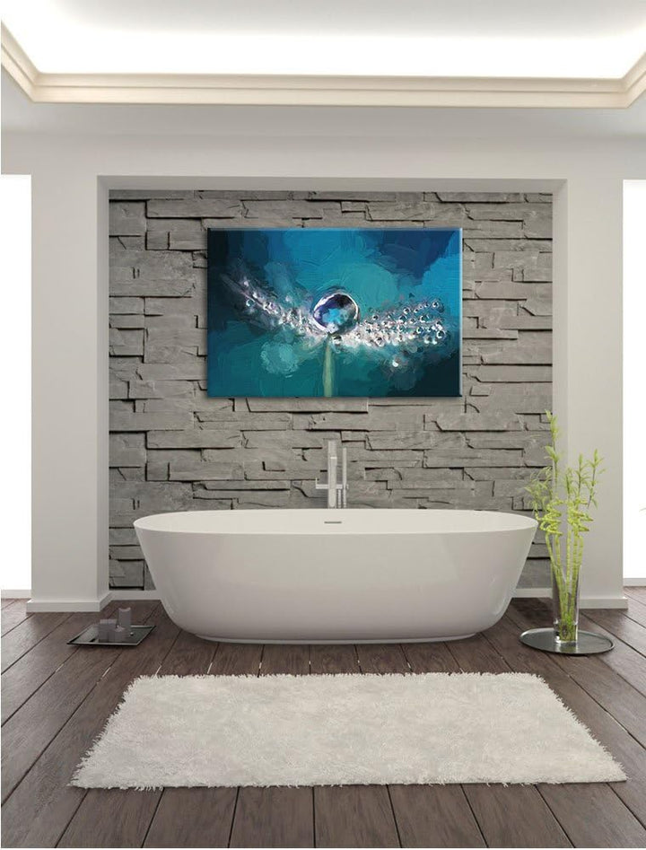Pixxprint Wassertropfen auf Einer Pusteblume Kunst Pinsel Effekt, Format: 100x70 auf Leinwand, XXL r