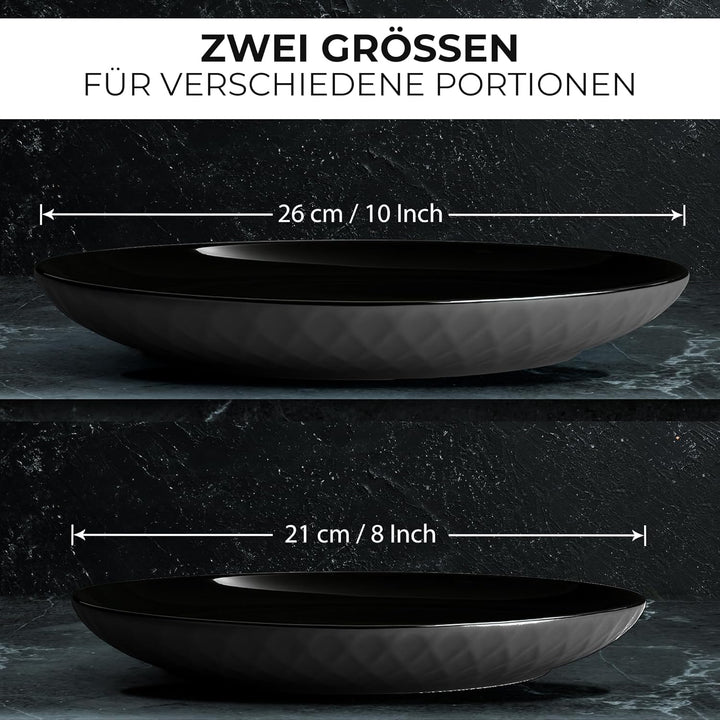 MIAMIO - 6er Geschirrset/Teller Set modern aus Keramik für 6 Personen - Palmanova Kollektion (Schwar