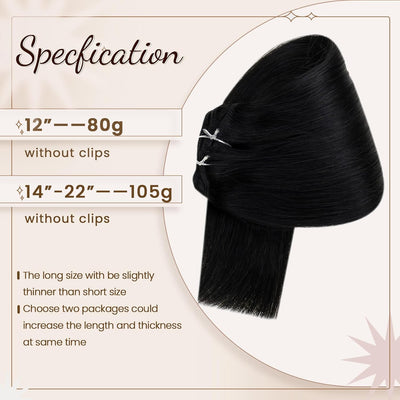Echthaar Clip in Extensions Schwarz Clip Echthaar Extensions Glatt Echthaar Clip in Extensions Schwa