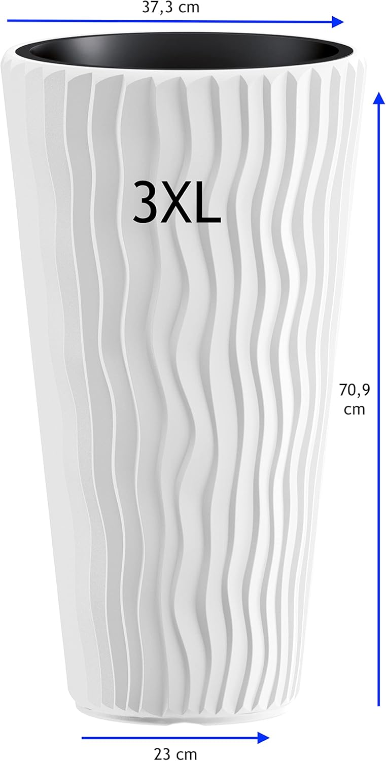 MELTOM Blumentopf mit vertikaler Wellenoptik herausnehmbarem Einsatz Hoch 3D Effekt in Weiss 3XL: (D