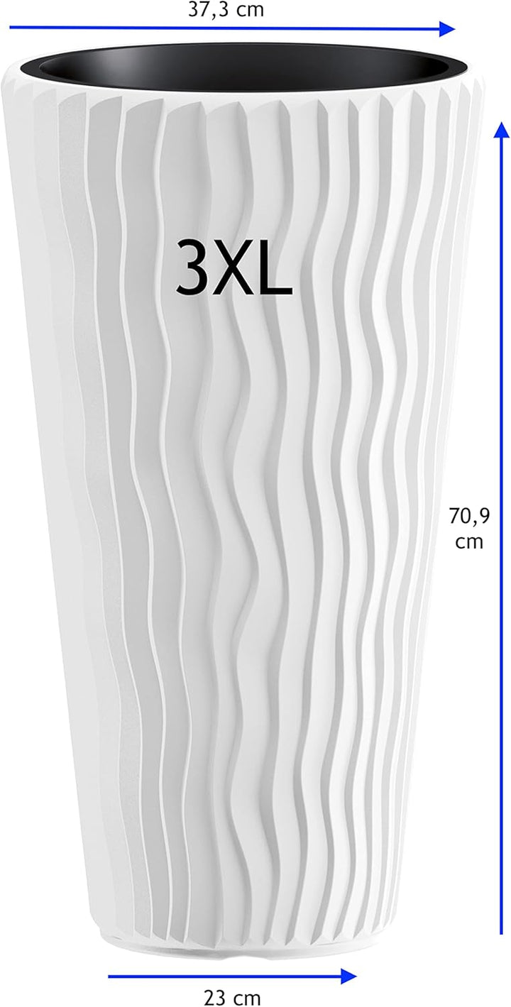 MELTOM Blumentopf mit vertikaler Wellenoptik herausnehmbarem Einsatz Hoch 3D Effekt in Weiss 3XL: (D