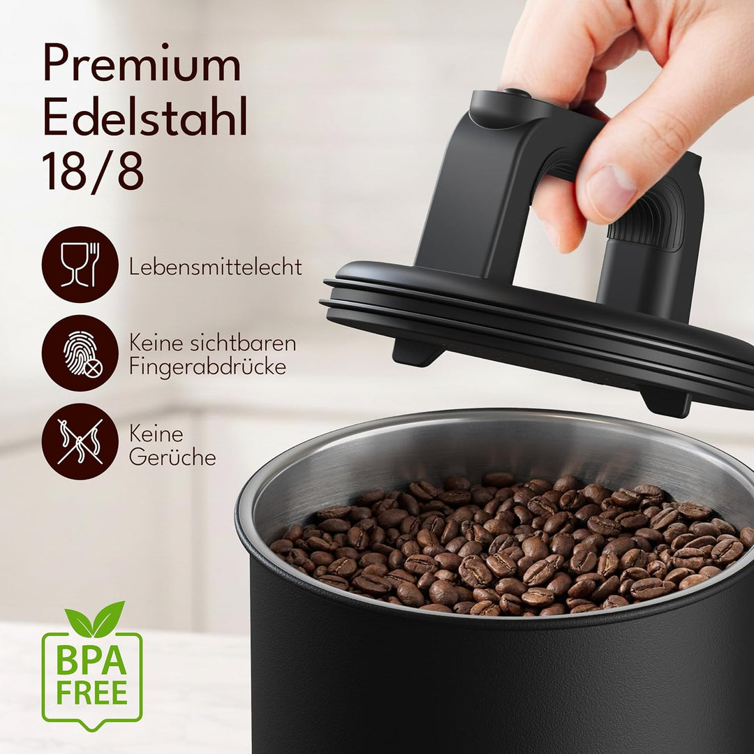 Kaffeedose luftdicht für 1 kg Kaffeebohnen mit Vakuumdeckel (Behälter für Kaffee, Tee, Edelstahl Dos