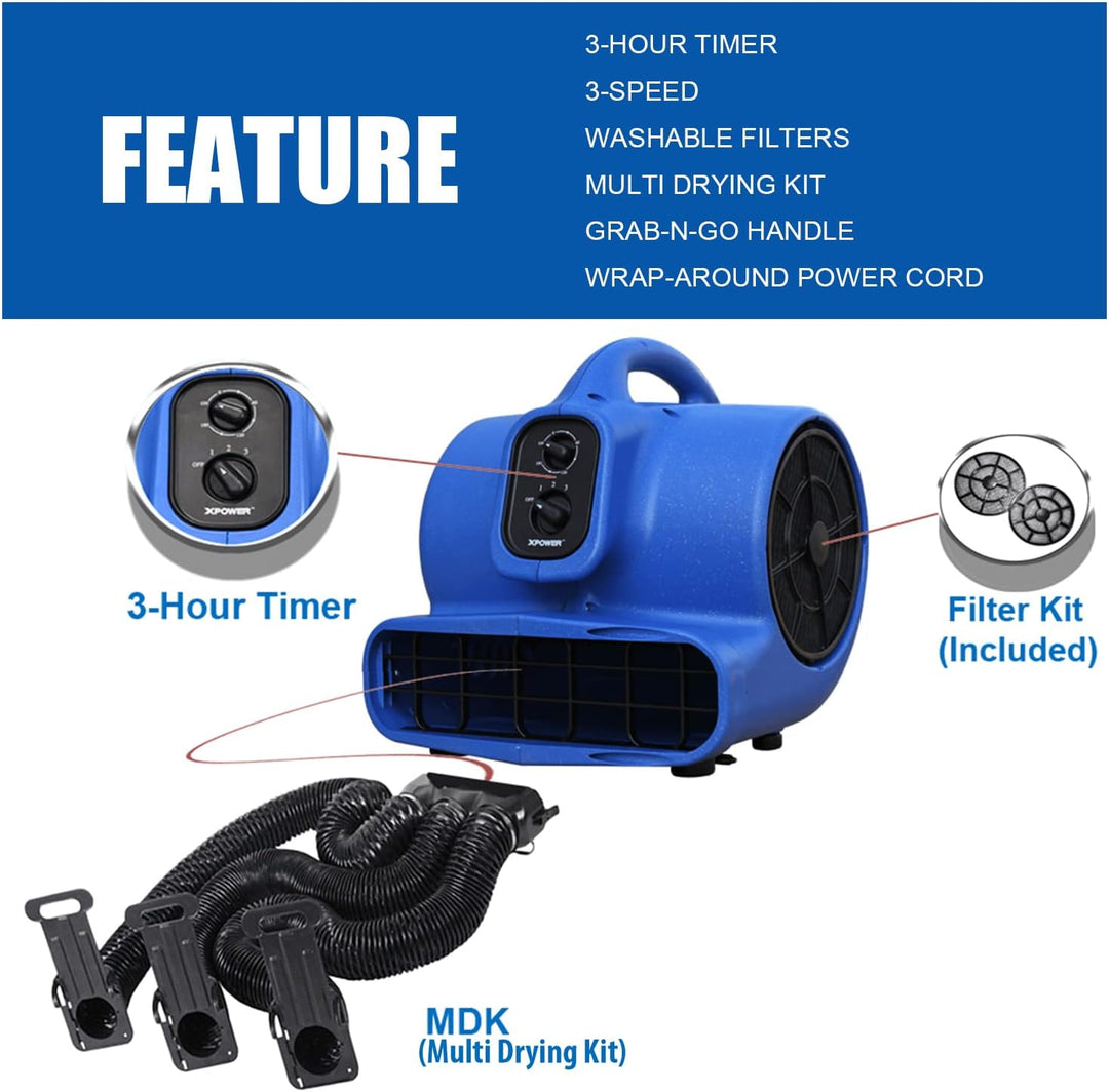 XPower X-400TF-MDK Professional Pet Grooming Carbon Dust Free Cage Dryer with Multi Drying Kit & Tim