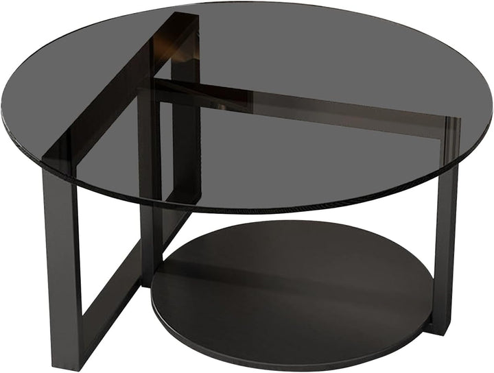 Couchtisch rund Ø60 x H45 cm-Beistelltisch mit Ablage - 2 Ebenen