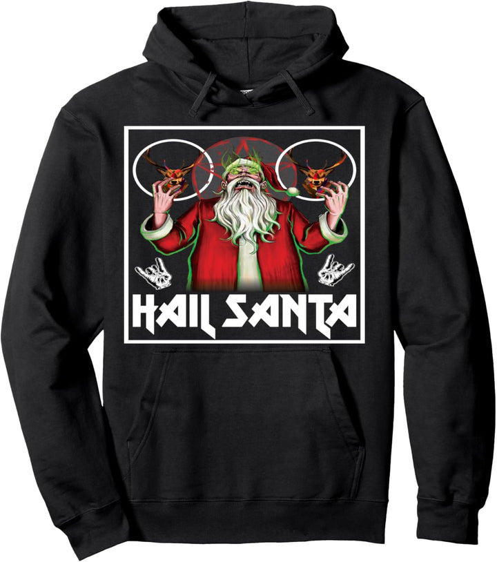 Hail Santa Schlitten Heavy Metal Ugly Christmas Pullover Hoodie