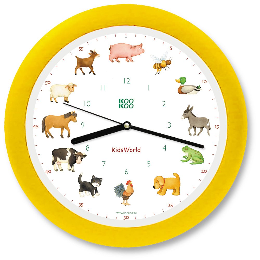 KOOKOO KidsWorld Gelb, Bauernhofuhr mit 12 echten Tierstimmen vom Land, Gelb