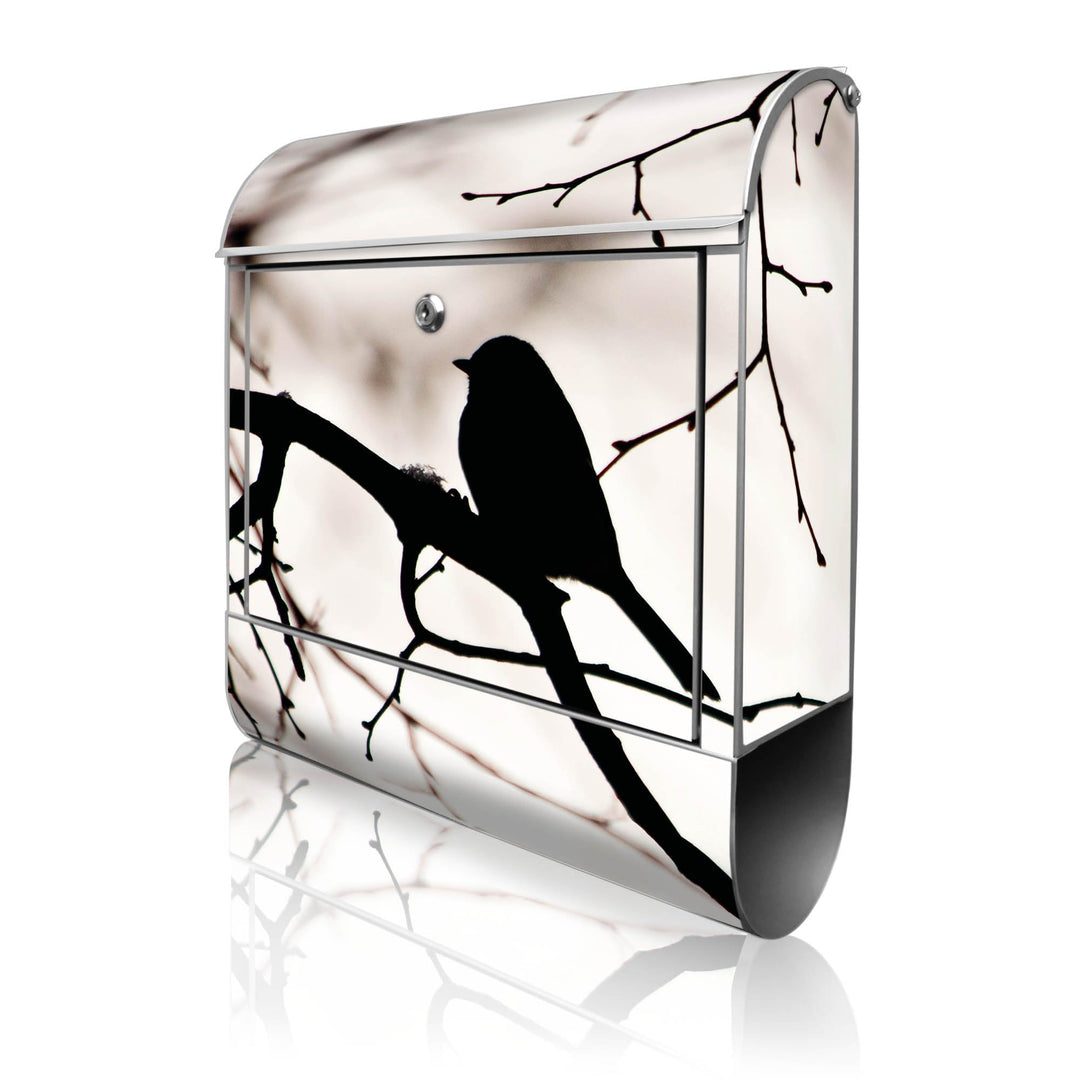 banjado® Design Briefkasten mit Motiv Früher Vogel 39x47x14cm &amp; 2 Schlüssel - Briefkasten Stahl Silb