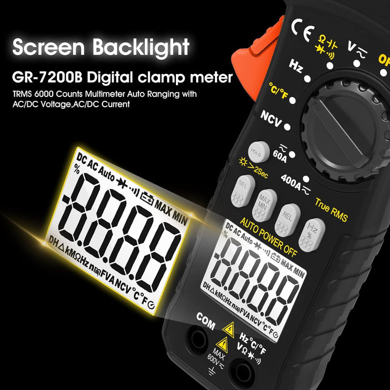 Digitales Zangenmessgerät Multimeter T-RMS 6000Counts GR-7200B Strommessgerät Multimeter Spannungspr