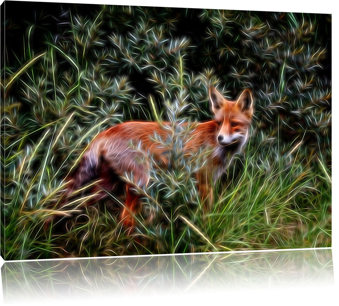 listiger Fuchs im Wildstrauch NewArt Format: 100x70 cm auf Leinwand, XXL riesige Bilder fertig gerah