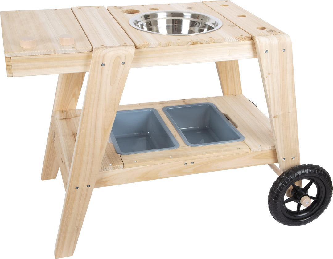 Small Foot Matschküche kompakt aus Holz, praktische Outdoorküche in kompakter Grösse mit Rädern, ab