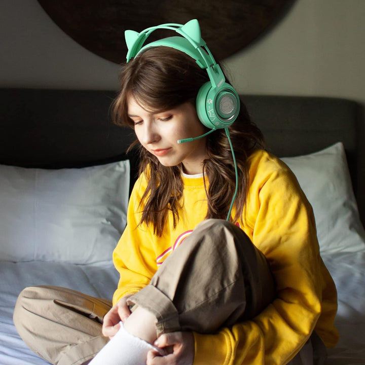 Somic G951S Green Gaming Headset mit Mikrofon für PS4, PS5, Xbox One, PC, Cat Ear Kopfhörer über Ohr