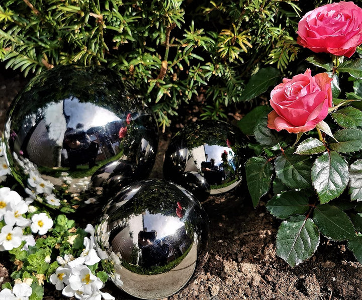 Dekokugel schwarz poliert 3er Set 15-10-10 cm aus Edelstahl Kugel Dekorationskugel Gartenkugel