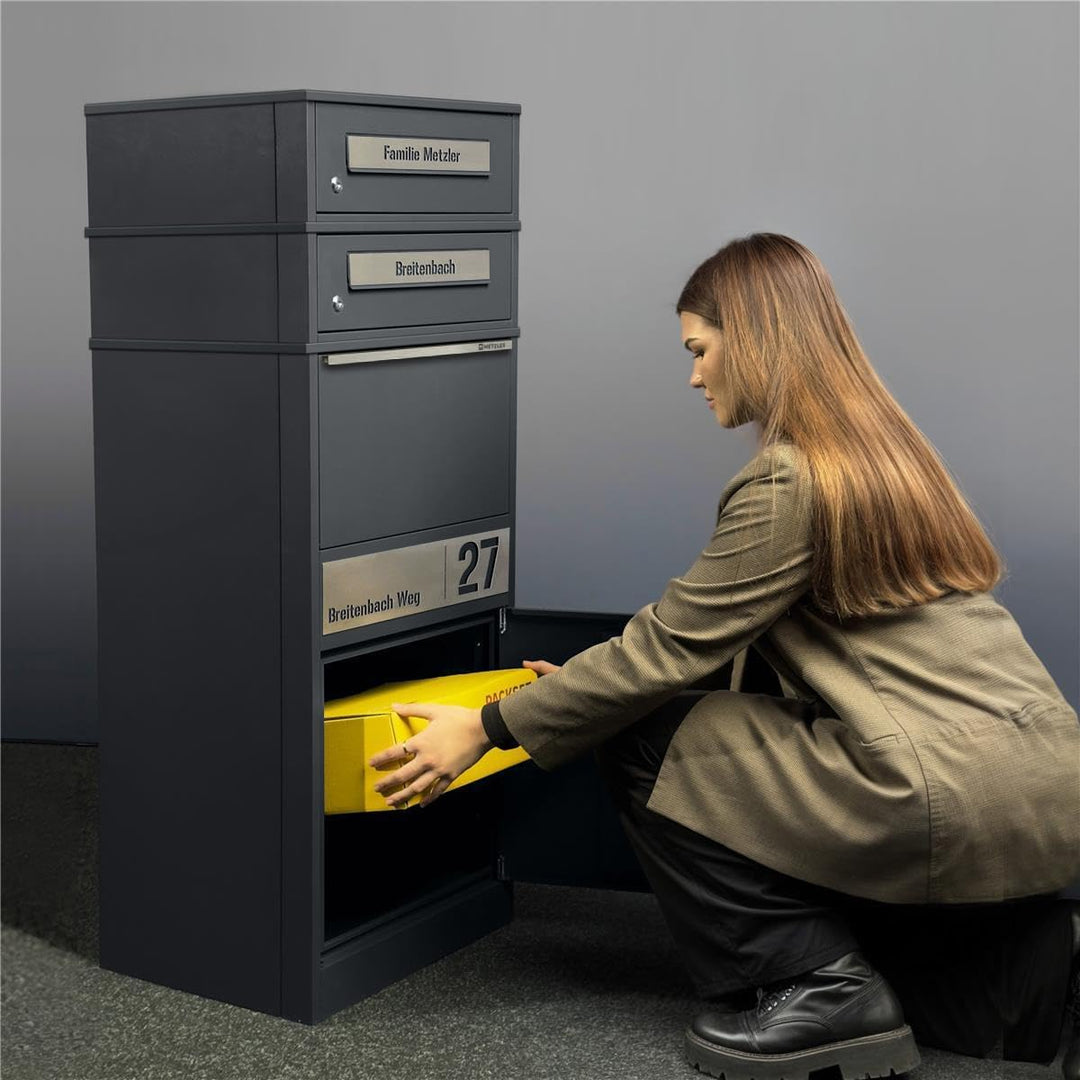Metzler Paketbox mit 2 Briefkästen – 2er Briefkasten mit Paketfach & Namensgravur, Personalisierte B