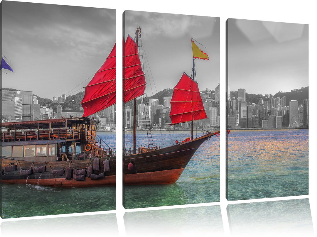 Pixxprint Segelschiff mit Segeln als Leinwandbild/Grösse: 3 Teilig (120x80 cm) cm/Wandbild/Kunstdruc