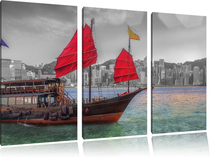 Pixxprint Segelschiff mit Segeln als Leinwandbild/Grösse: 3 Teilig (120x80 cm) cm/Wandbild/Kunstdruc