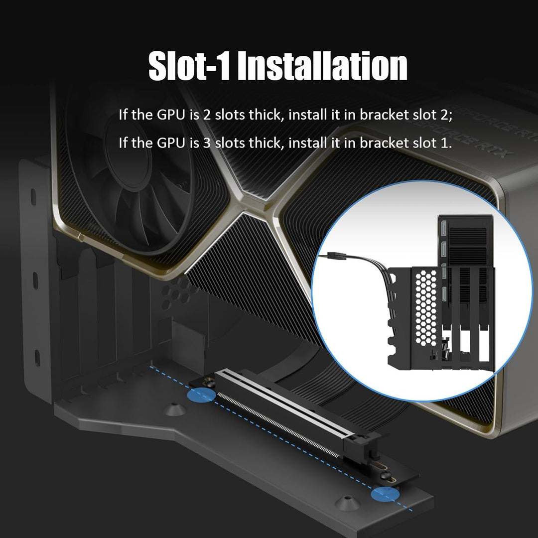 GLOTRENDS 3-Slot GPU Halterung mit 150mm PCIe 5.0 Riser Kabel für GPU Vertikalmontage, Kompatibel mi