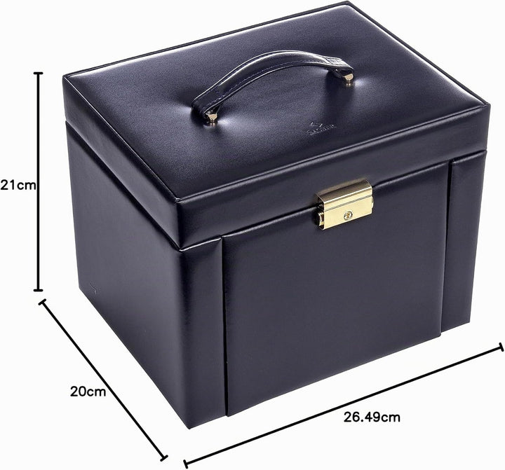 SACHER Schmuckkasten Marta - Handmade in Germany - Breite 27 cm (navy | acuro | Leder), Navy | Acuro