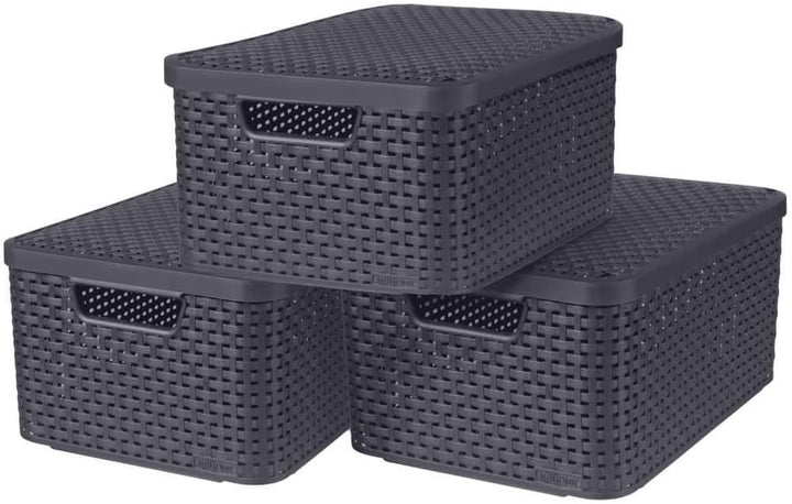 Curver 3-er Set Box M mit Deckel anthrazit, 246292 M Anthrazit, M Anthrazit